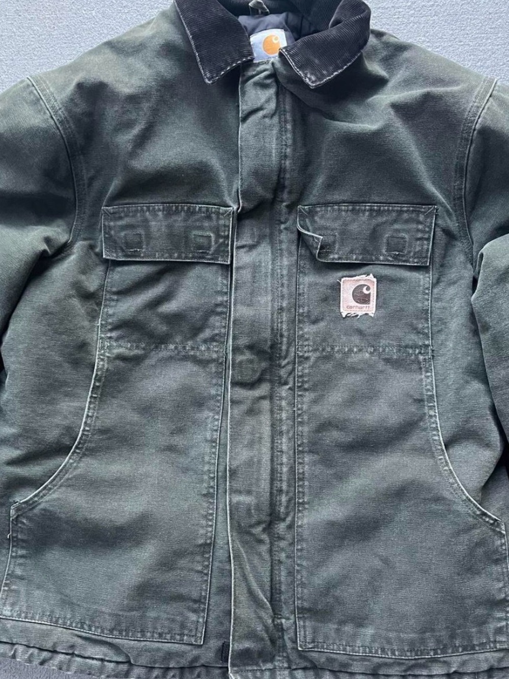 Carhartt men’s  Green Duck Canvas Jean Jacket with Corduroy Collar